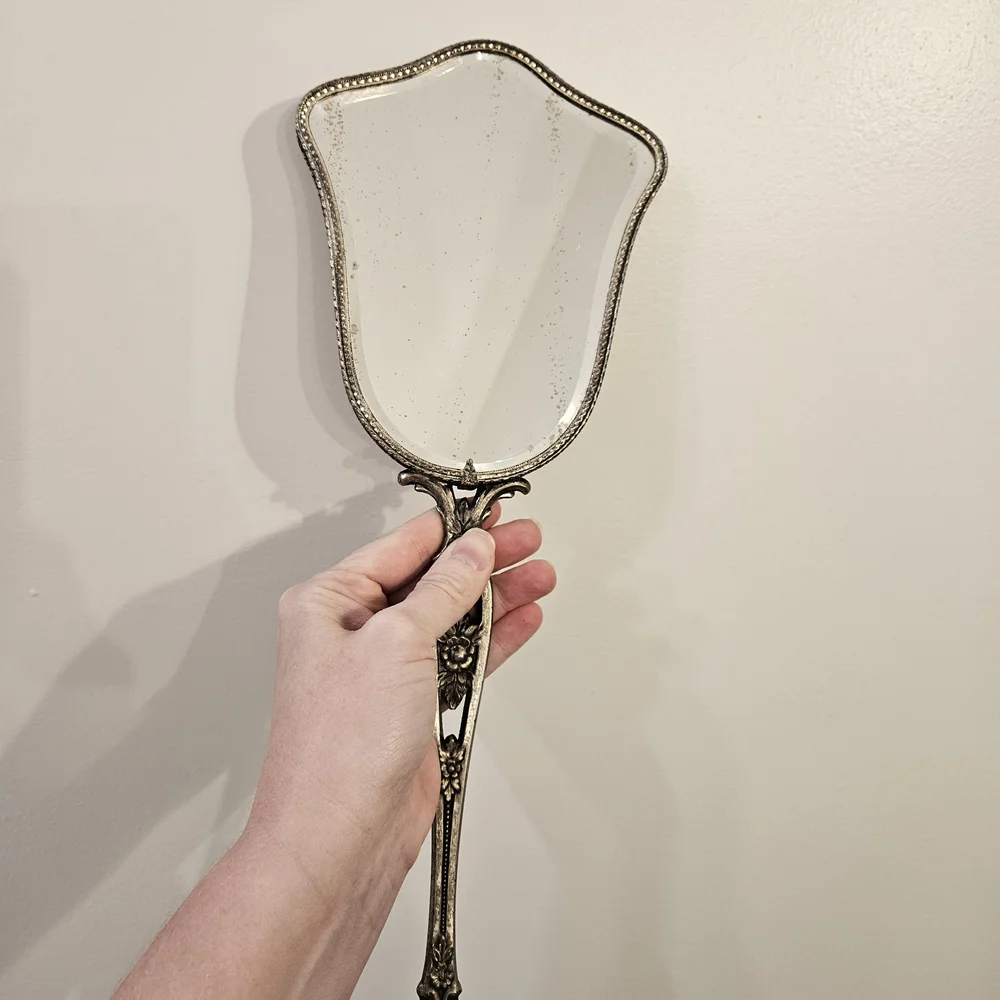 Vintage Cream and Silver Handheld Mirror